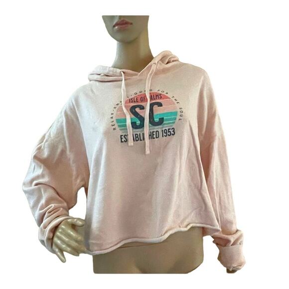 EMI Womens Pastel Pink Graphic‎ Cropped S.C. Hoodie Size 2XL-Trendy Casual Vibes - Picture 1 of 6